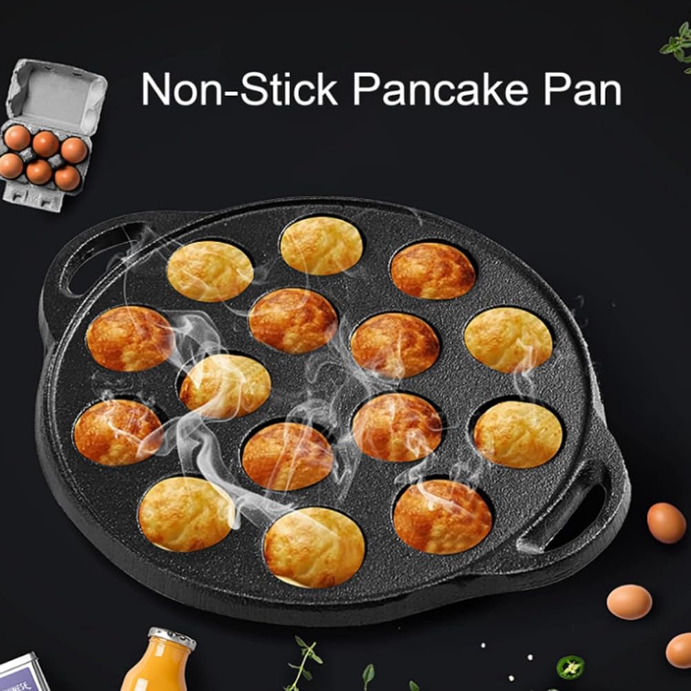 15-Loch-Gusseisen-Takoyaki-Pfanne Gusseisen-Pfannkuchen-Oktopus-Ball-Grill Takoyaki-Maker für Pfannkuchen-Bällchen Poffertjes Takoyaki Banh Khot
