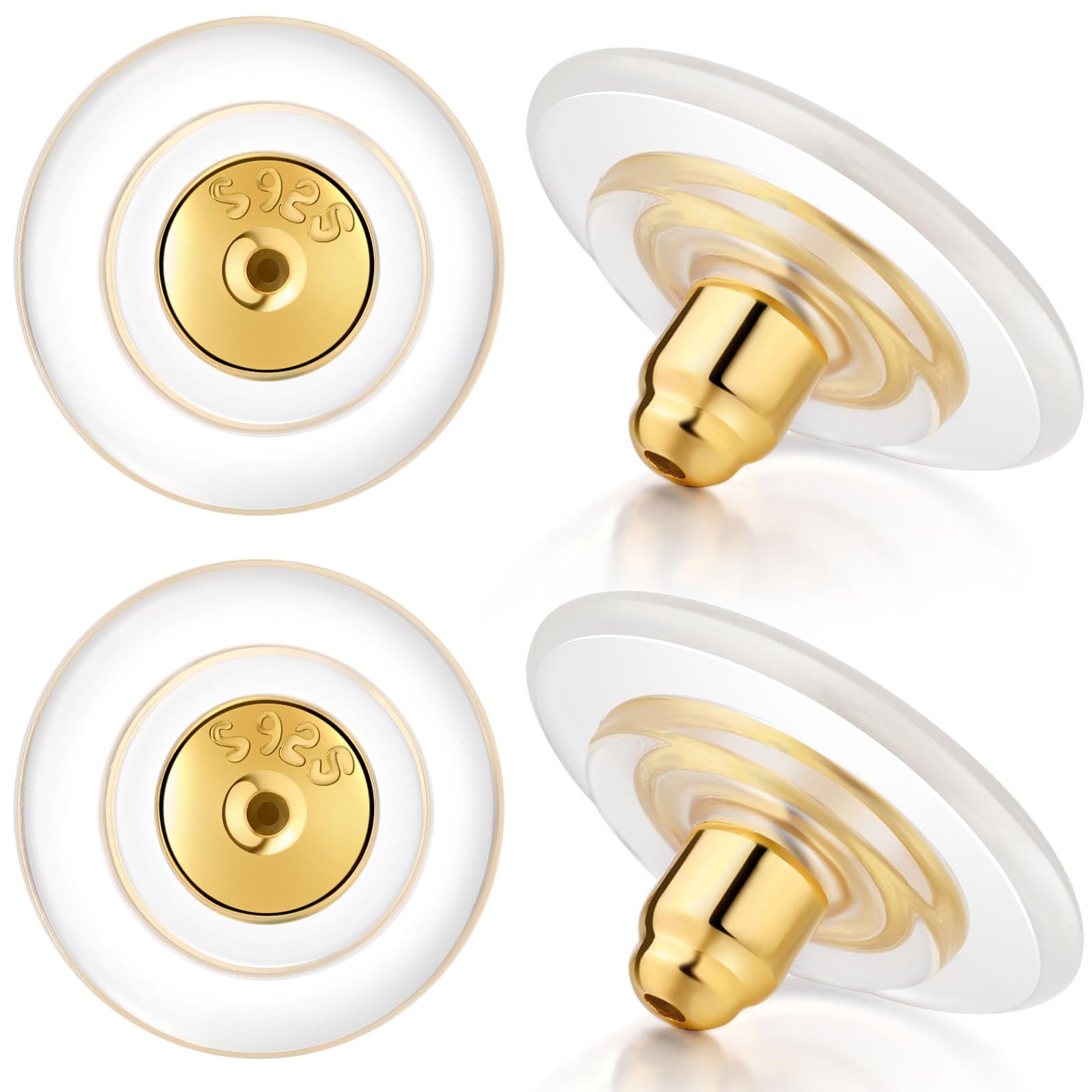 Hazifes 12mm Big Earring Backs, 925 Sterling Silver & 18K Gold Plated, Locking, 4pcs/2pairs, Gold