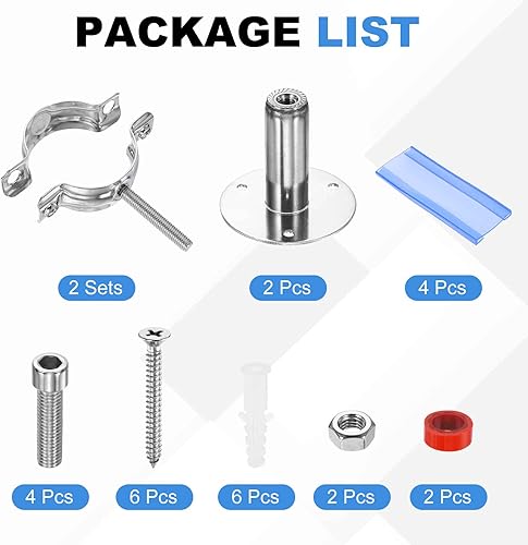 Miniatura 3 de HARFINGTON 2 Set Wall Mount Ceiling Mount Pipe Supports 304 Stainless Steel Adjustable Pipe Bracket Clamp with Screws for OD Pipe 1.9"-2" (48-51mm)