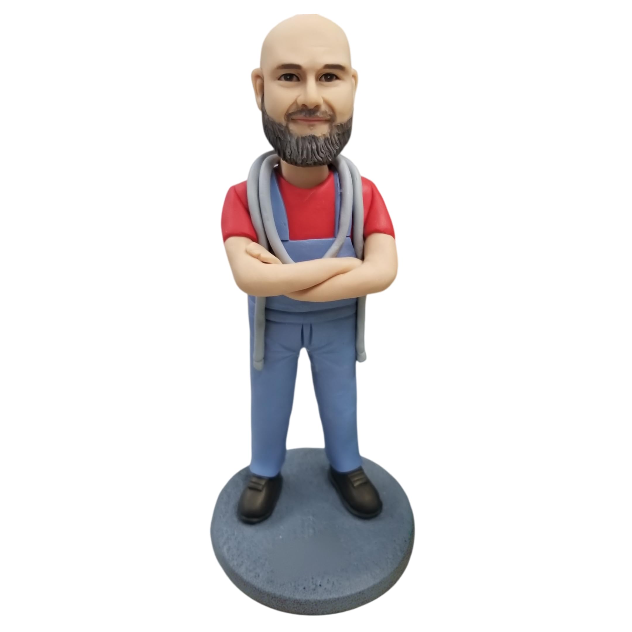 Figura 3D personalizada Bobblehead de foto Bobbleheads Calvo Barbudo Plumber Handyman Figurine con brazos cruzados Decoración de escritorio personalizada Regalos para reparadores, contratistas
