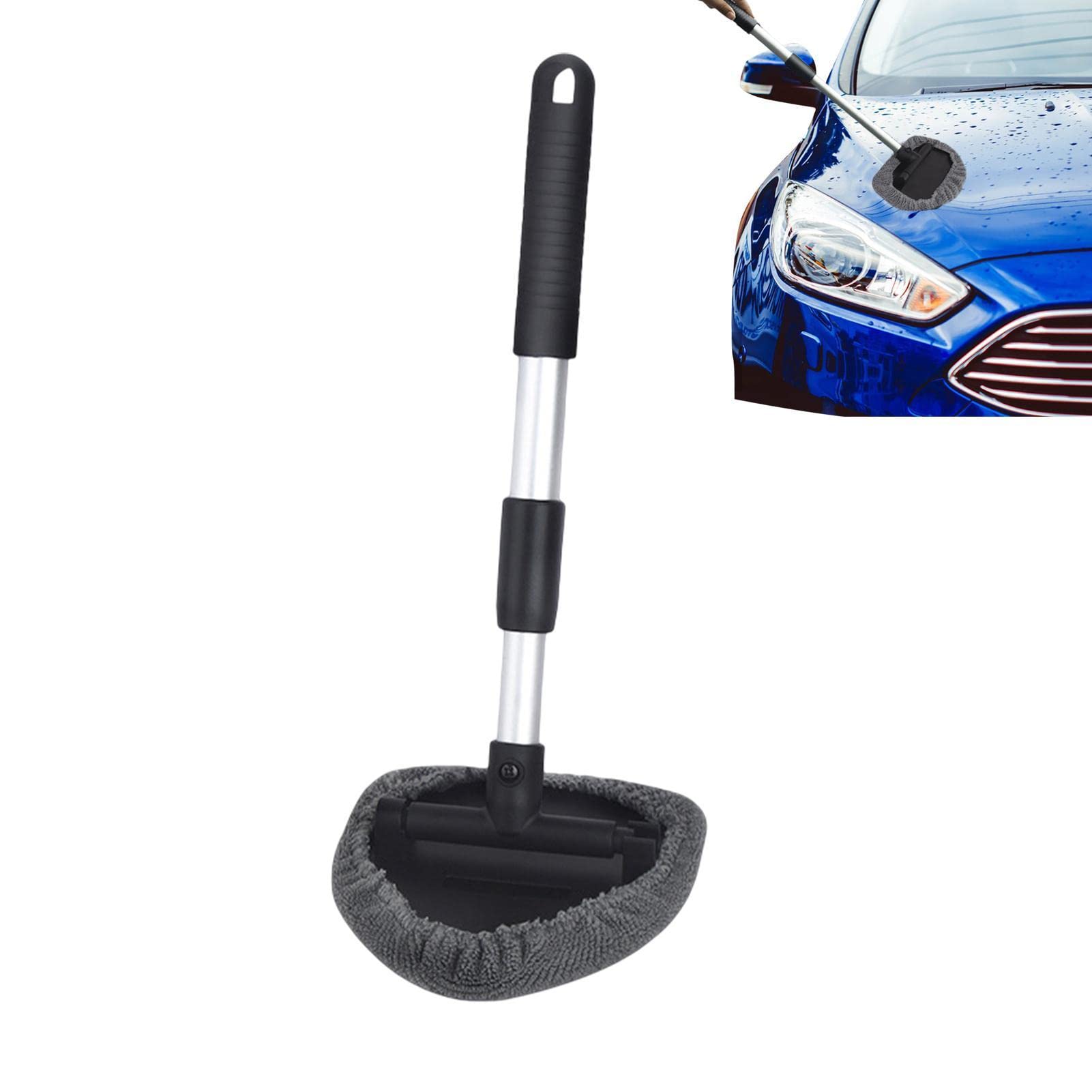 Gimocool Triangle Car Windscreen Cleaner, 2 Reusable And Washable Microfiber Pads, Car Windscreen Cleaner Tool Cloth Demister Pad, Windshield Cleaning Tool With Telescopic Handle Auto Inside Glass Wiper Kit