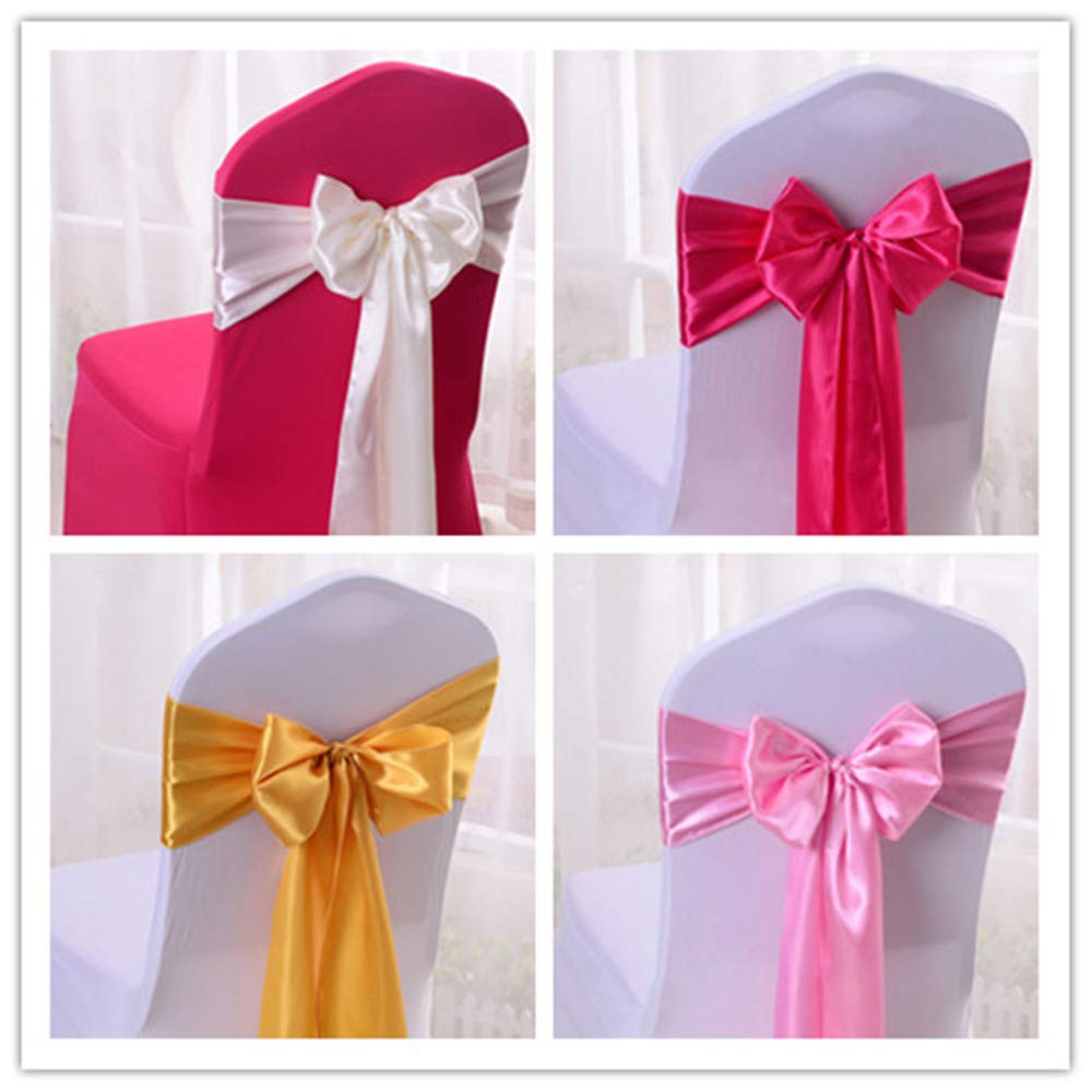 Elastische Stuhl-Schleifen mit Satinschleifen, für Hochzeiten, Partys, Dekorationen (Pink lila,50pcs)