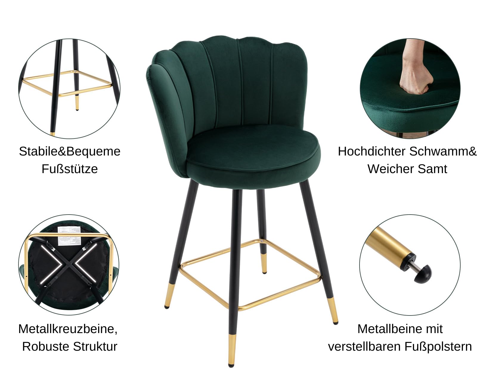 chairus Set di 2 Sgabelli da Cucina in Velluto Sgabelli Bar Moderni, Verde