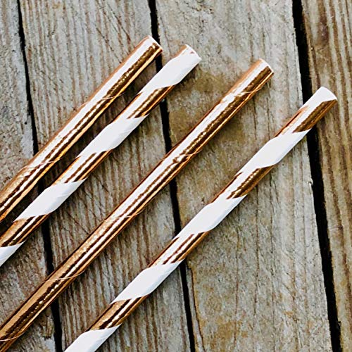 Pitillos de papel con foil rosa dorado, 7.75 pulgadas, pack 50 miniatura 4