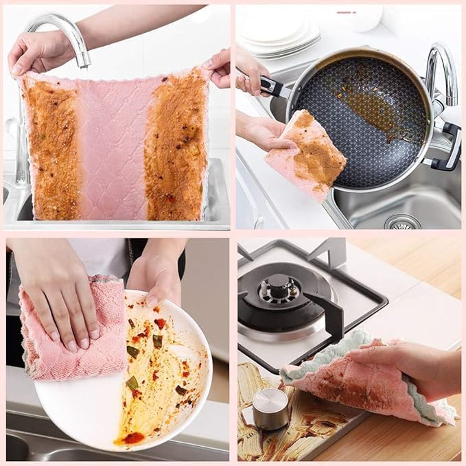 Image of Kitchen Cloth Dish Towels, Microfiber Cleaning Cloth Double-Sided Dish Drying Towel Reusable for House Furniture Table Kitchen Dish Window Glasses 9.85X9.85in (5 PIS)