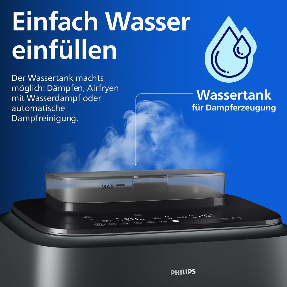 Philips Steam Airfryer 5000 Series Dual Basket Heißluftfritteuse 9L RapidAir Plus Dampfgar-Funktion NA550/00
