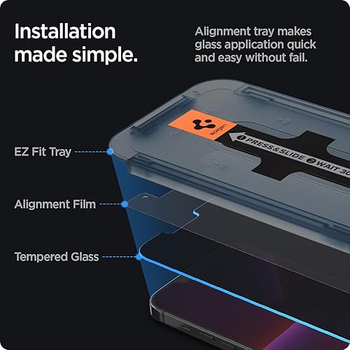 Miniatura 3 de Spigen Protector de pantalla de vidrio templado compatible con iPhone 14 Plus/iPhone 13 Pro Max [privacidad/paquete de 2]