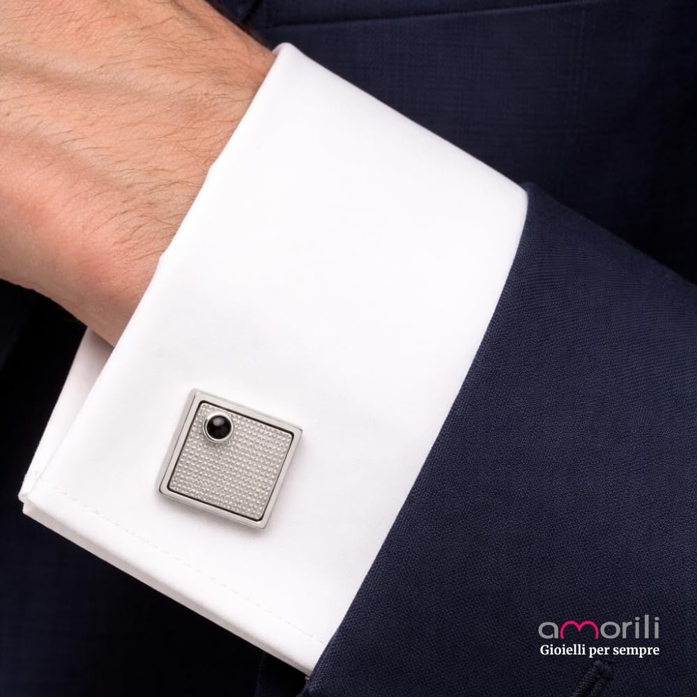 Gemelli Uomo Camicia Diplomatica Acciaio Inox Quadratini con Zircone Eleganti Classici Gemelli da Polso Cerimonia Matrimonio Business Idea Regalo gml0136
