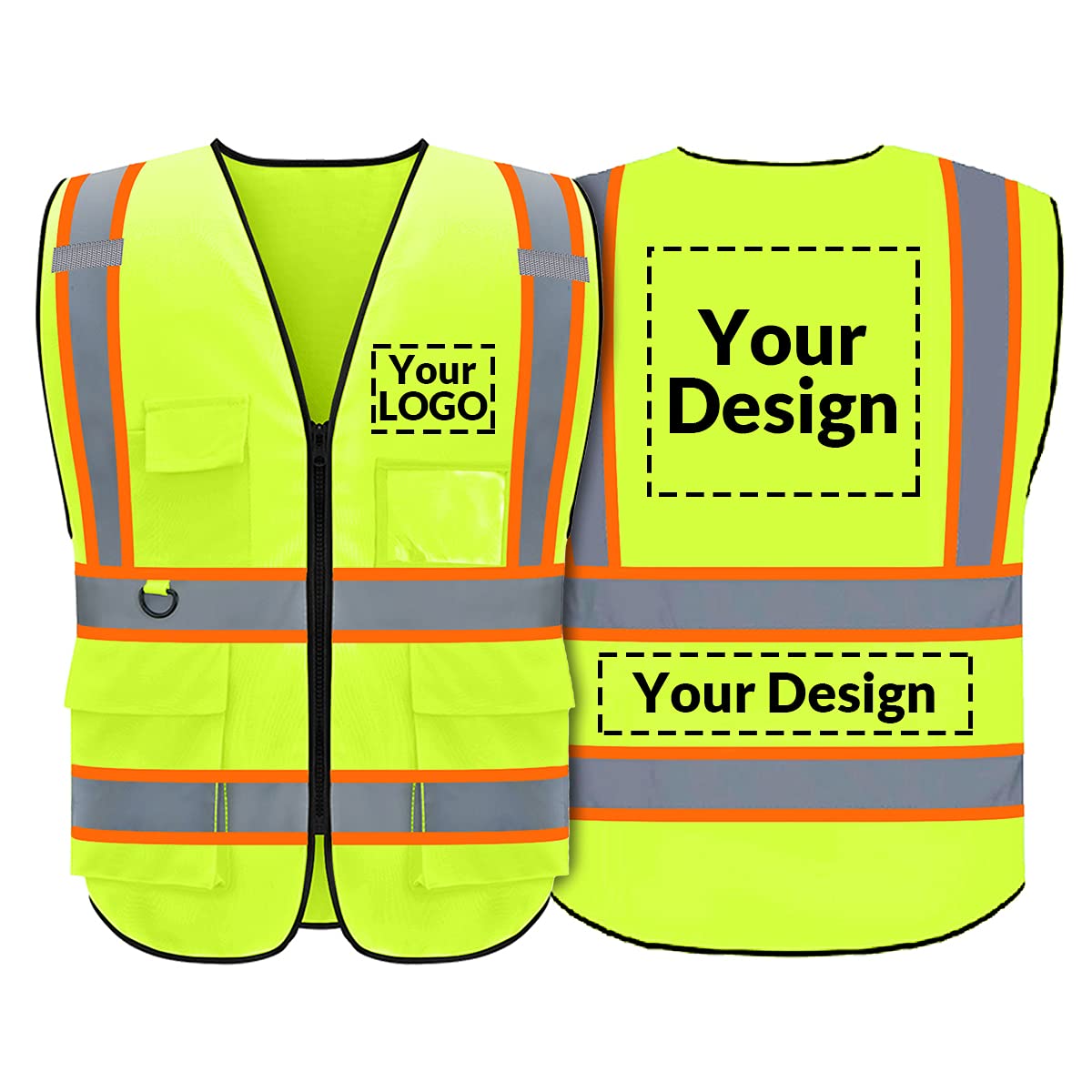 evershare Custom Safety Vest with Logo Class 2 High Visibility Vest With 5 Pockets and Zipper Reflective Vset