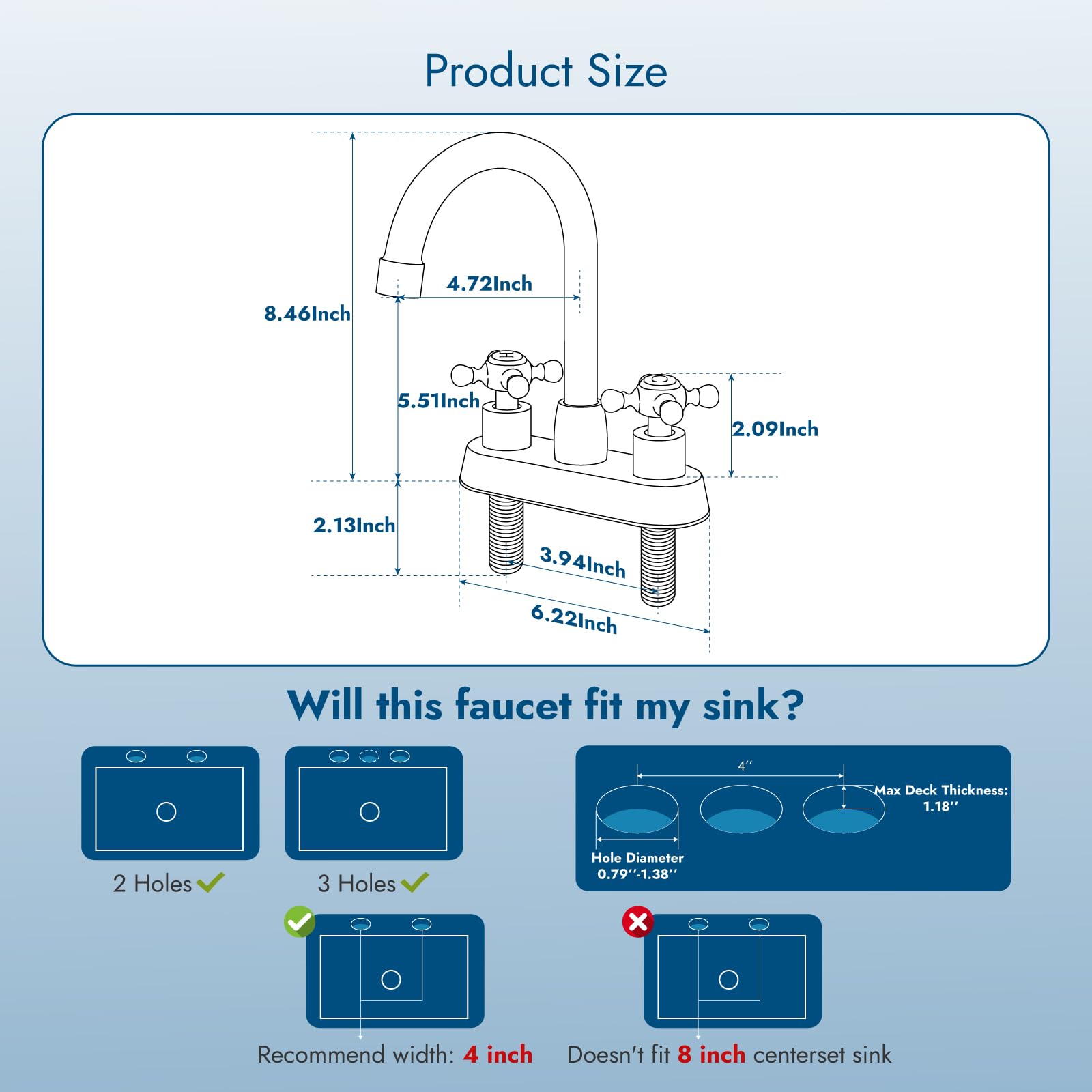 4 Inch Centerset Bathroom Faucets Double Cross Handle Bathroom Sink Faucet Deck Mounted Vintage RV Farmhouse Vanity Basin — view 9