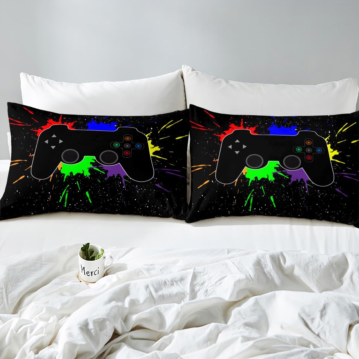 Bettwäsche-Set für Jungen, Größe 220 x 240, Bettbezug für Kinderzimmer, Aquarell, Tie Dye Gamer, Bettbezug, Dekoration, Schlafzimmer, 3-teilig, Bettwäsche aus Mikrofaser