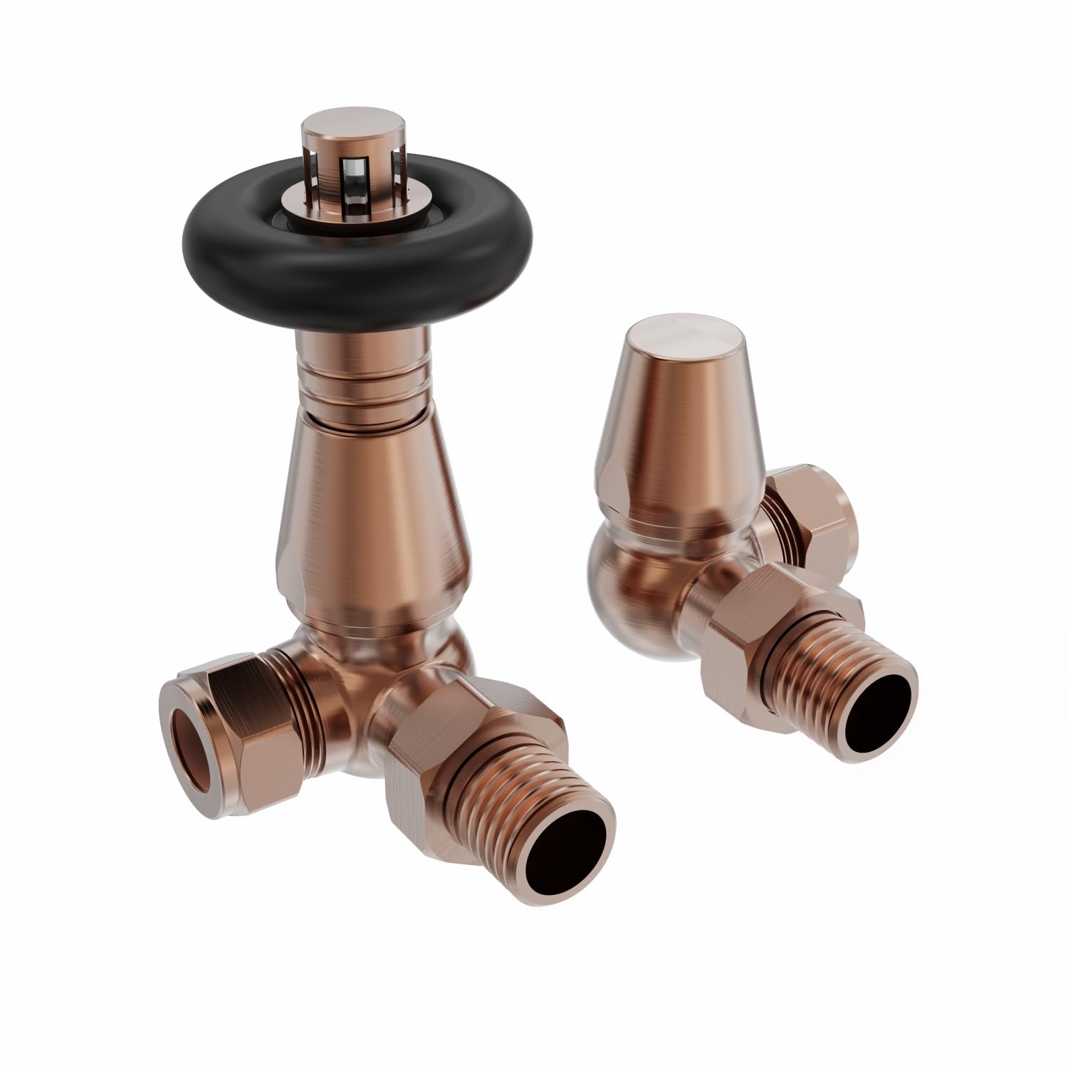 Nrg Brushed Copper Traditional Corner Central Heating Radiator Valve 15Mm Thermostatic Lockshield Valves