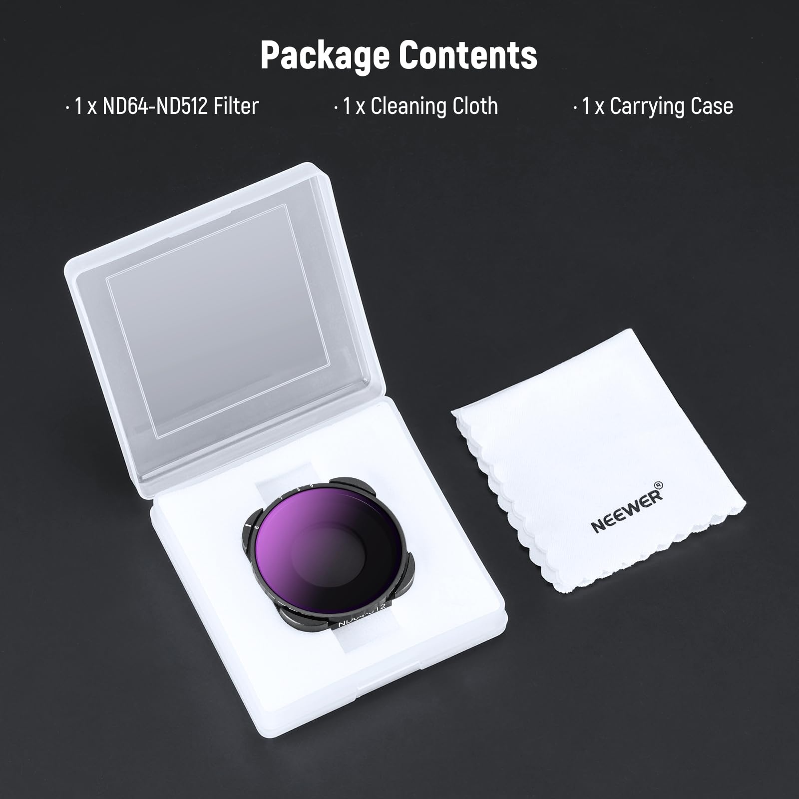 Neewer Zmienny filtr ND64-ND512 kompatybilny z GoPro 9 10 11 12, 5-9 zatrzymuje zmienny filtr ND z wielowarstwowym szkłem optycznym HD HD i smukłą ramką, bez wzoru X