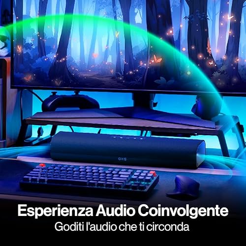 Thunder Lite Gaming Soundbar per PC, Altoparlante TV con Audio Virtual Surround, Tubo Bassi, Design Compatto, Compatibile HDMI/AUX/Optical, Connessione Wireless Bluetooth 5.0, Montabile a Parete - Casse per PC - Immagine 1