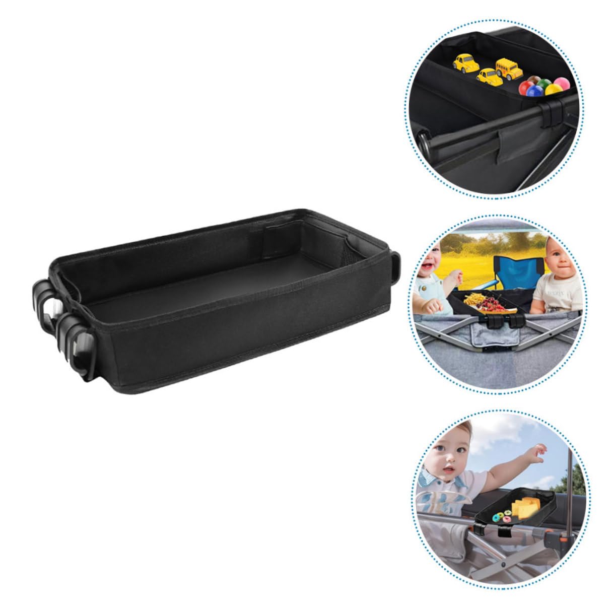 Plateau de Poussette à Clipser Noir Xl en Toile pour Bébé | Porte-tablette et Porte-téléphone, Réglage sur Poignée, Format Portable et Léger