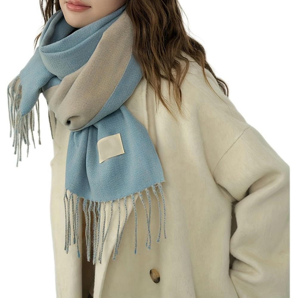 SYJYM Bufanda de Dos Colores de Doble Cara, Chal con borlas de Cachemira de imitación básico Simple, protección para el Cuello Unisex a Prueba de frío para otoño e Invierno