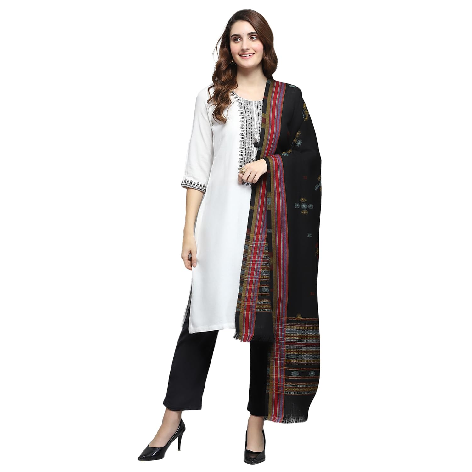 monte carlo Womens Self Design Black Shawls_-picture-17