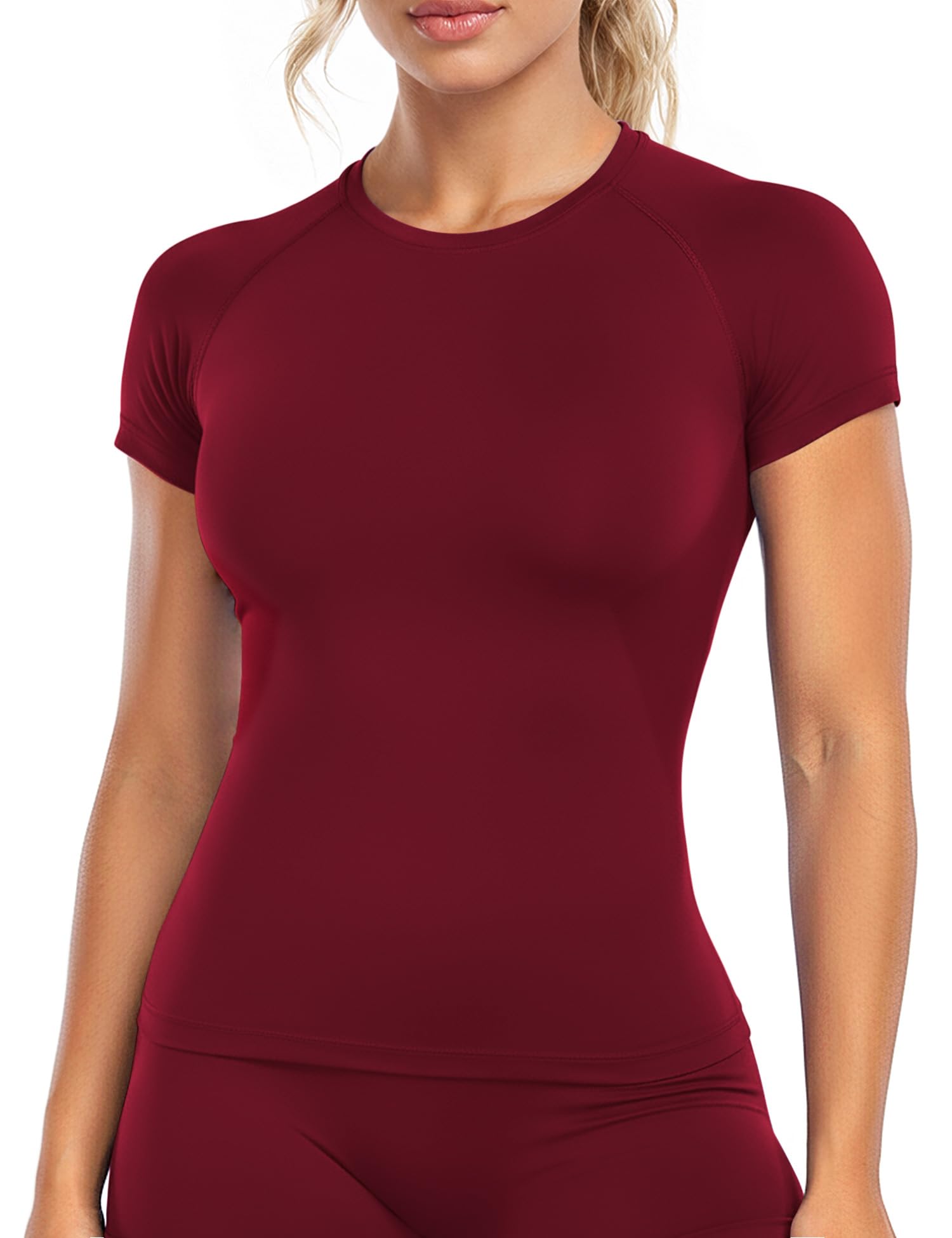 Gym Workout Tops for Women Short Sleeve Longline Athletic Tops Fitted Crew Neck Yoga Sports Compression T-Shirts-image-15