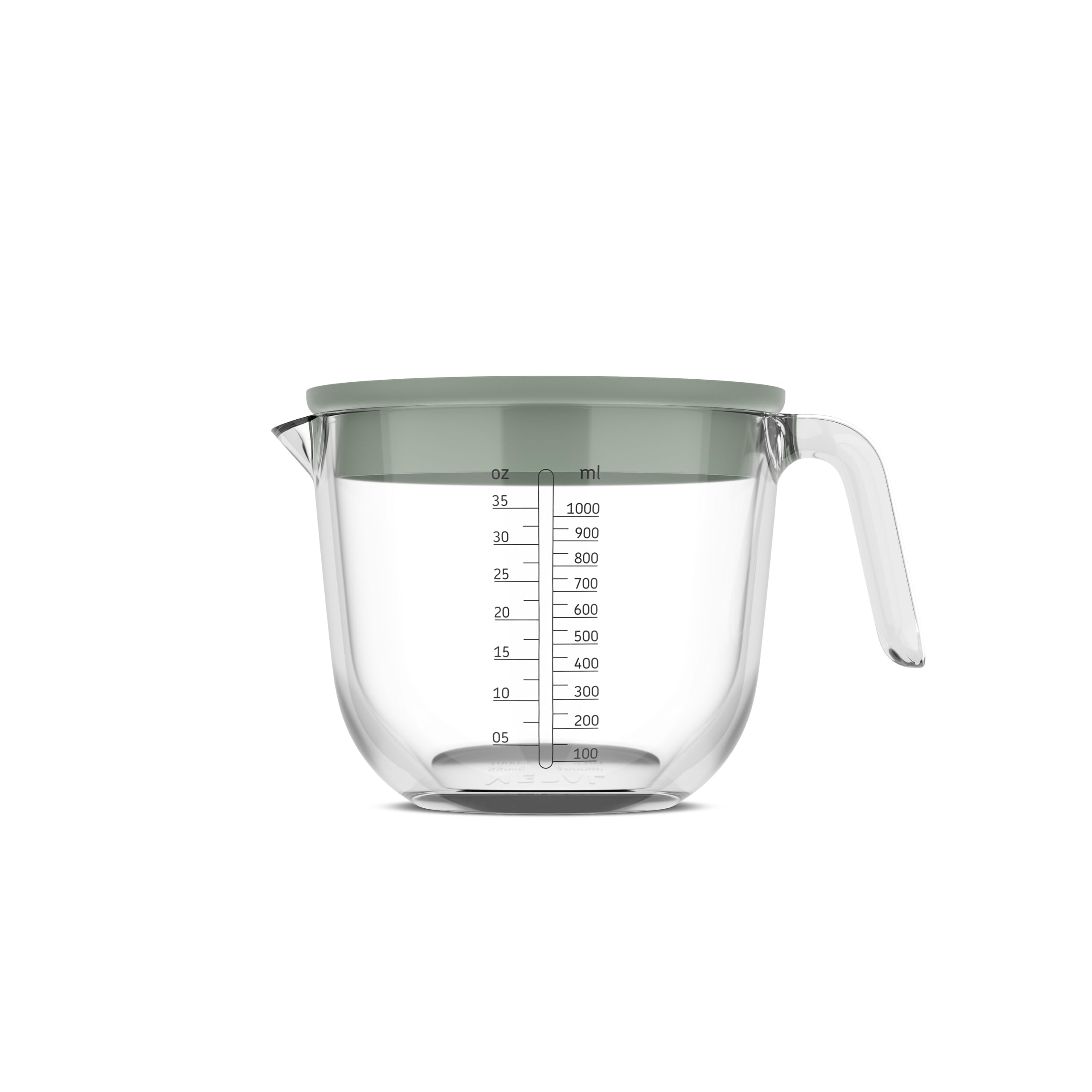 Mepal - Glas Messbecher mit Deckel Chef it - Leicht ablesbare, eingravierte Skala - Mikrowellen- & Backofengeeignet (ohne Deckel) - Hochwertiges Glas - Spülmaschinengeeignet - 1000 ml - Nordic sage