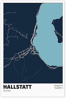 HEOVI Hallstatt Austria Map, Austria, Poster for Room Aesthetics Canvas Wall Art Poster And Print Unframe-style 20x30inch(50x75cm)