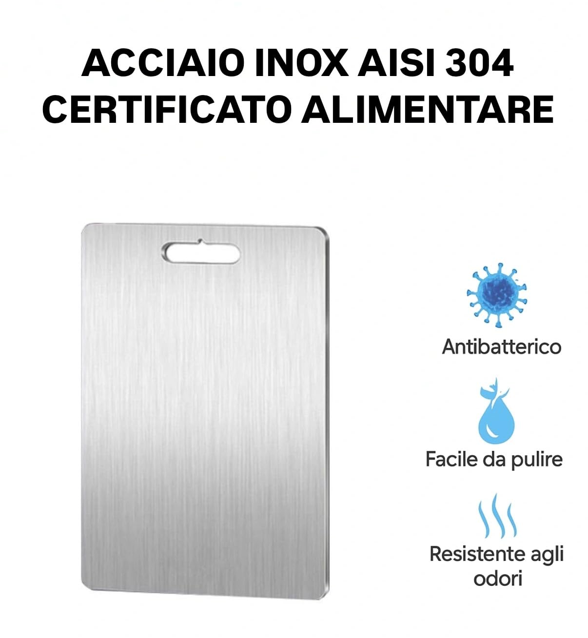 Tagliere in Acciaio Inox Alimentare 304 Certificato Per Cucina, Tagliere acciaio inox Igienico e Antibatterico, Superficie Alimentare Facile da Pulire, Resistente Antigraffio e Antiodore