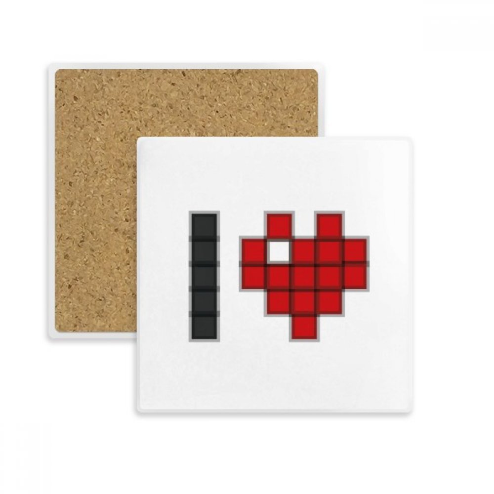 Dessous de verre carré en pierre pixel multicolore pour tasse J'aime la Coupe