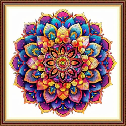 Image of Funchey Stamped Cross Stitch Kits, DIY Cross Stitch Pattern for Adults Beginners Needlepoint Kits Embroidery Kit Arts and Crafts 11CT-Magic Mandala 18x18 inch