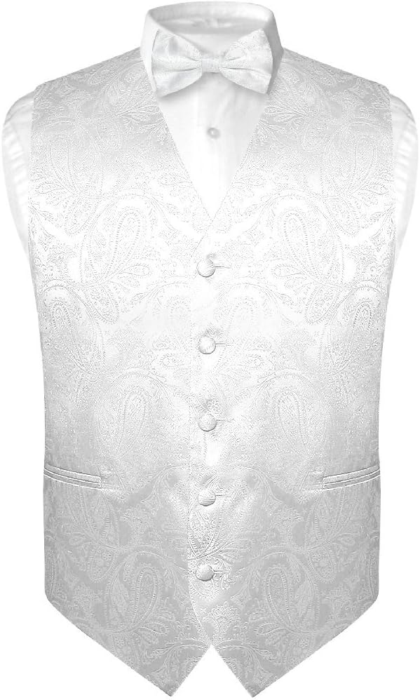 Vesuvio Napoli Men's Paisley Design Dress Vest & Bow Tie PEACH Color BOWTie Set for Suit Tux
