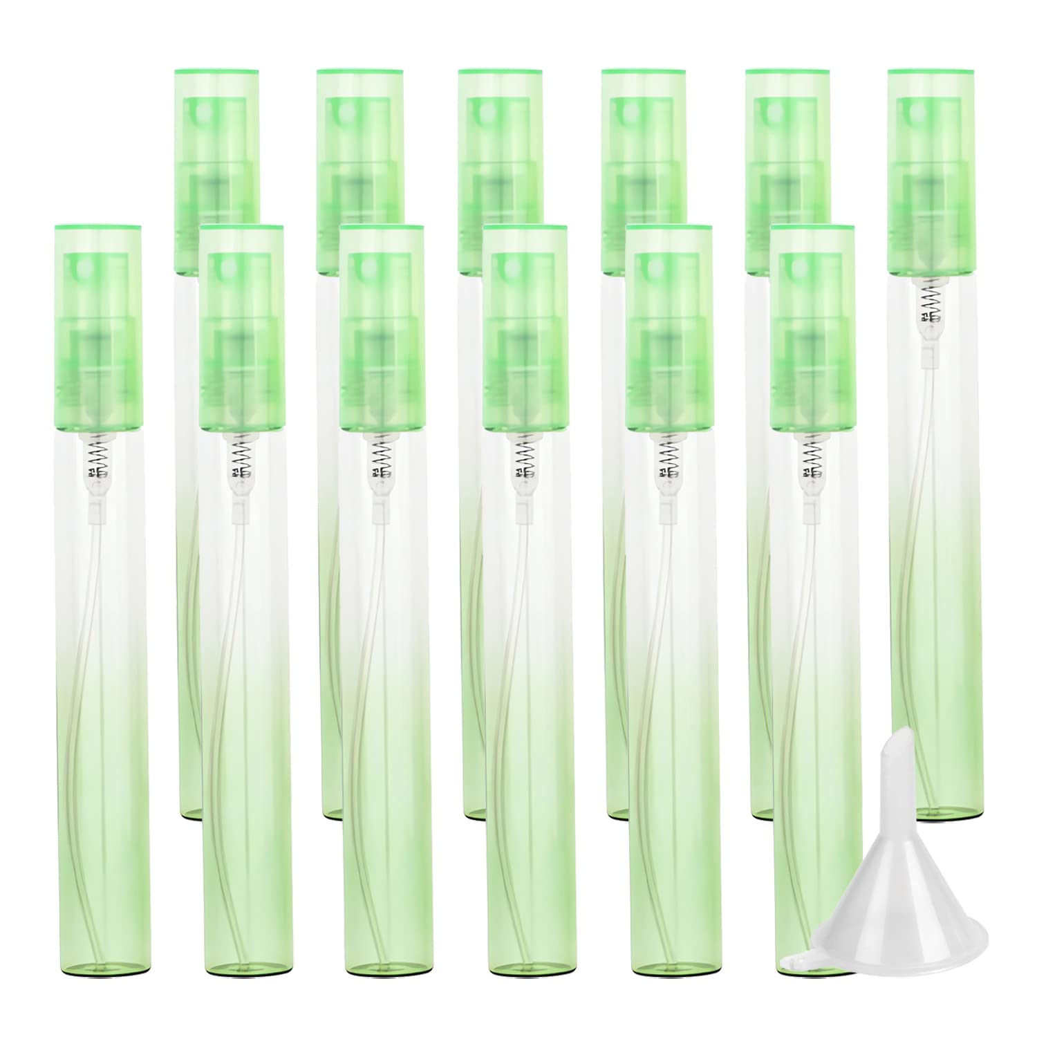 48 Piezas 10ml Degradado Verde Botella de Aerosol de Vidrio Mini Botella de Spray de Cristal Atomizador de Perfume + 1 x Embudo