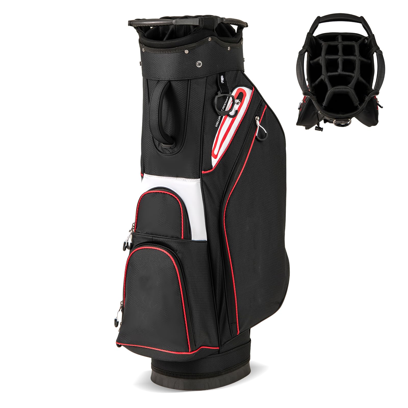 GYMAX Golf Cart Bag with 14-Way Dividers, Lightweight Golf Club Bag with Zippered Pockets Including Cooler Bag, Rain Hood, Shoulder Strap, Carry Handle, Portable Golf Bags for Men Women (Black) — image 1
