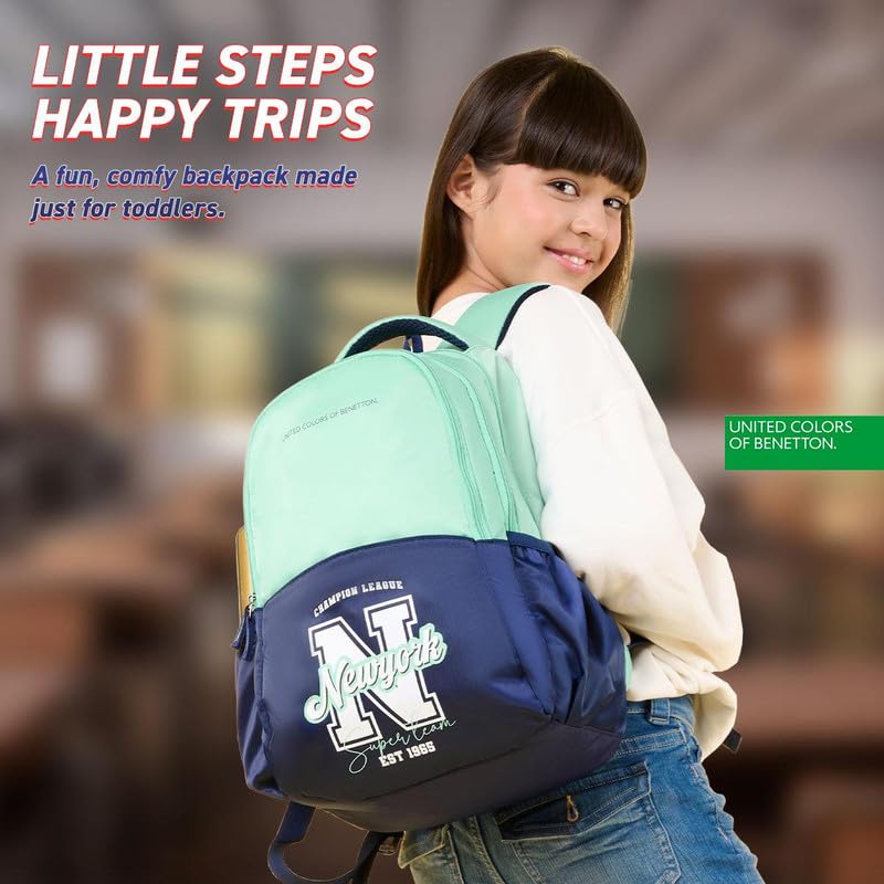 Image of United Colors of Benetton Backpack Flux | Printed High School Bag With 3 CompartMen'sts, Airmesh Padding & 1-Year Warranty - 25L Capacity | Daypack For School Girls & Boys