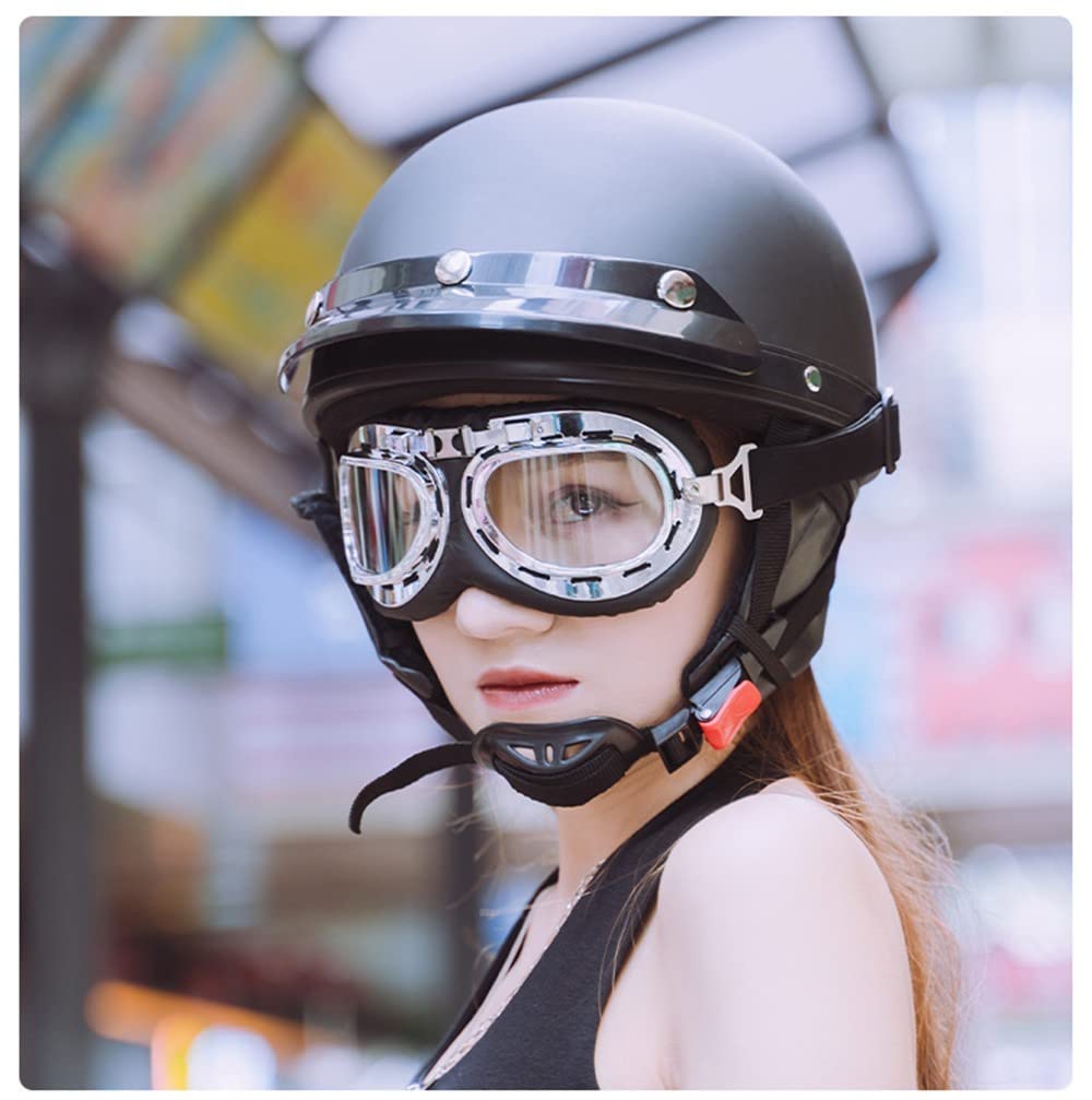 Casco Moto Mezzo Casco Aperto con Occhiali E Sciarpa, Casco Stile Tedesco Vintage per Uomini E Donne Approvato DOT/ECE Casco Moto Scooter Skateboard (55-62 Cm)