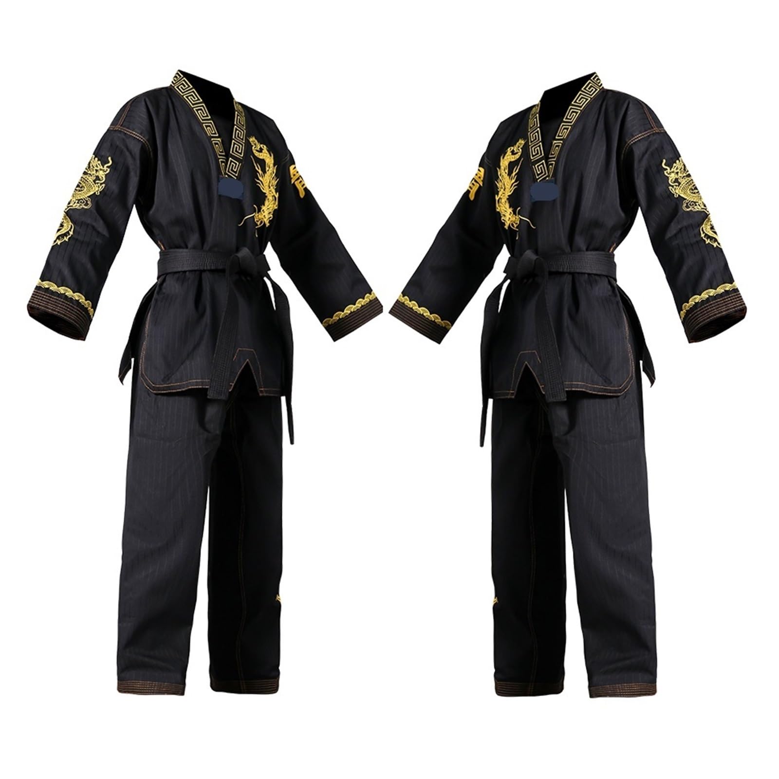 Conjunto de Uniforme de Taekwondo Negro, Traje Ligero de Taekwondo con cinturón for niños y Adultos, Unisex, con Bordado de dragón.