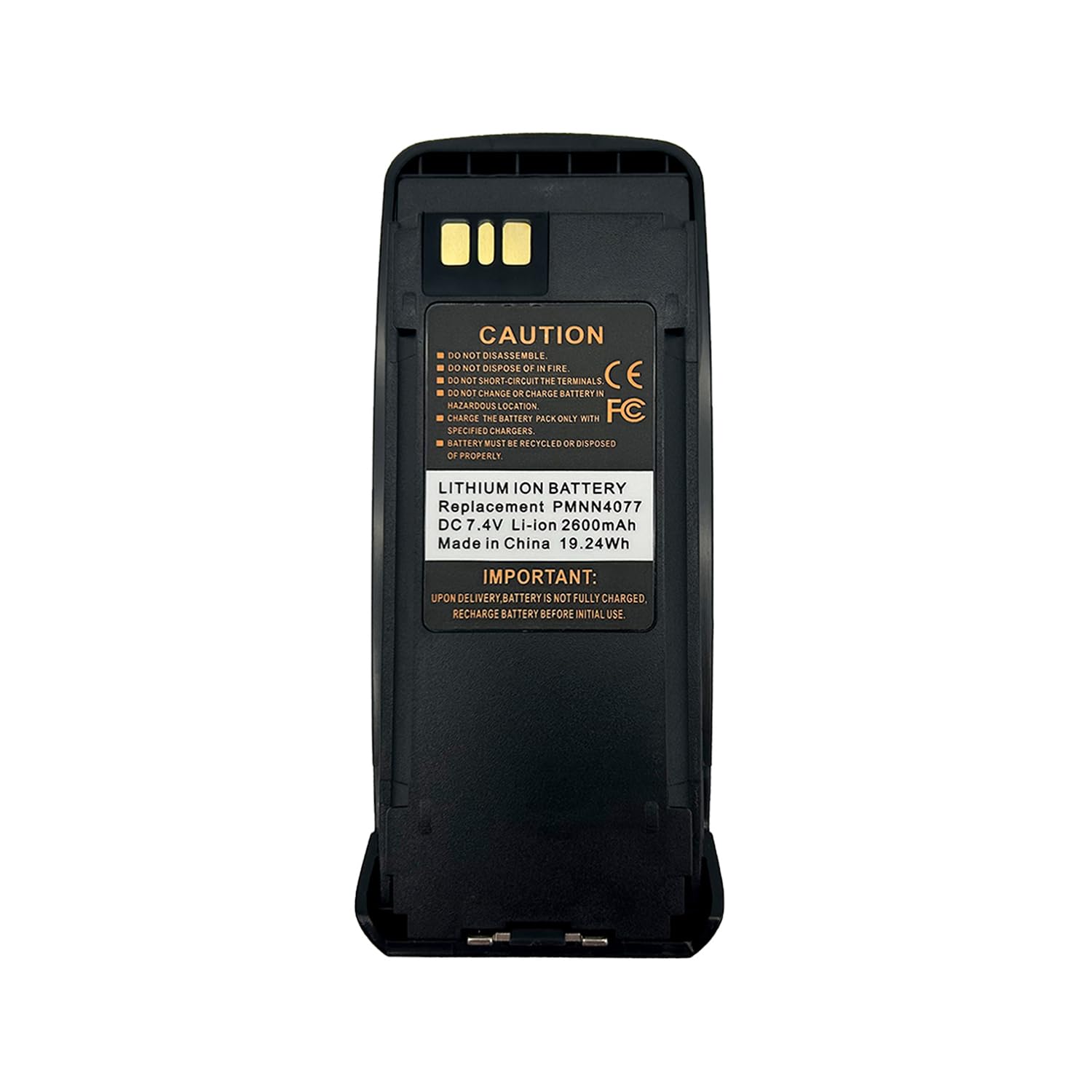 PMNN4077 Replacement Battery with USB-C, 2600mAh 7.4V, LED Status, for Motorola XPR 6550/6500/6350/6100, Belt Clip (USB Cable Not Included)