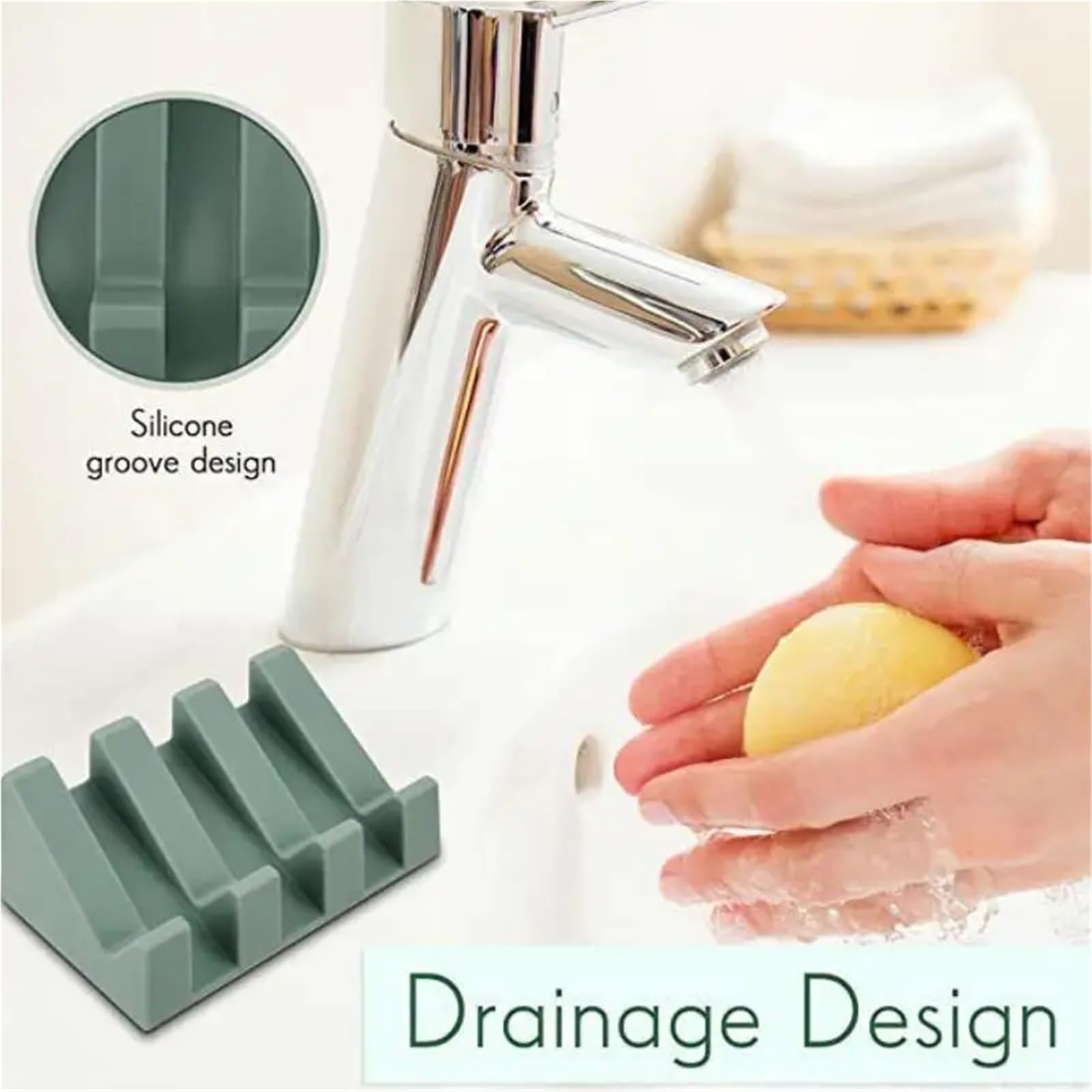 Jabonera Antideslizante, Dispensador de jabonera Silicona, Caja Drenaje inclinable, Estante Esponja for baño y Cocina, Multicolor, 3 uds(Light Gray)