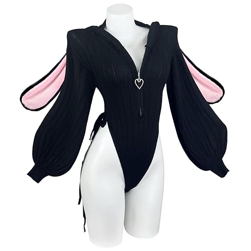 KORURACLUB Cosplay Sexy Bunny Outfit (3-Piece Set) Cosplay lingerie for women Animal Costumes Bunny Bodysuit - Black - L-XL