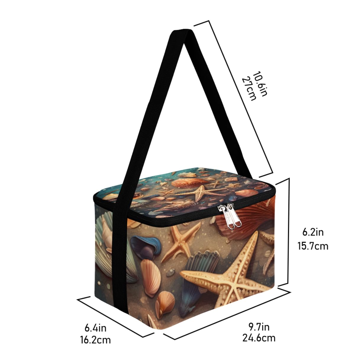 GzLeyigou Lunch Bags for Women Men 9 Cans,Ocean Starfish Hot & Cold Food Delivery Bag Insulated Grocery Bag Insulated Lunch Box Starfish Shell Cooler Bag for Office Work Picnic Beach