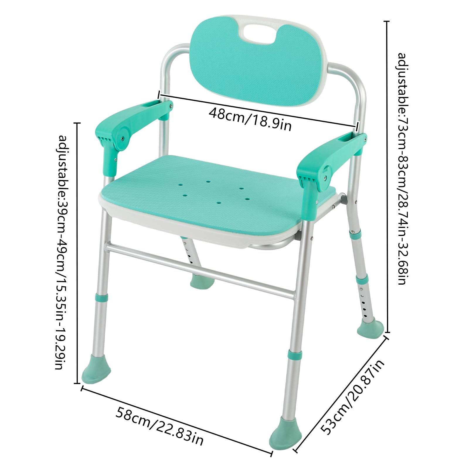 Silla de ducha para personas mayores, altura ajustable y antideslizante, taburete de ducha acolchado plegable con respaldo y reposabrazos, silla de baño de EVA para personas mayores, embarazadas y
