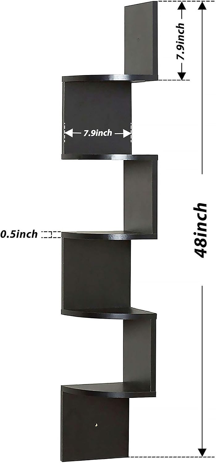 labworkauto 5 Tiers Corner Wall Shelf Wood Square Shelf Corner Bookshelf Living Room Bed Room (Black)