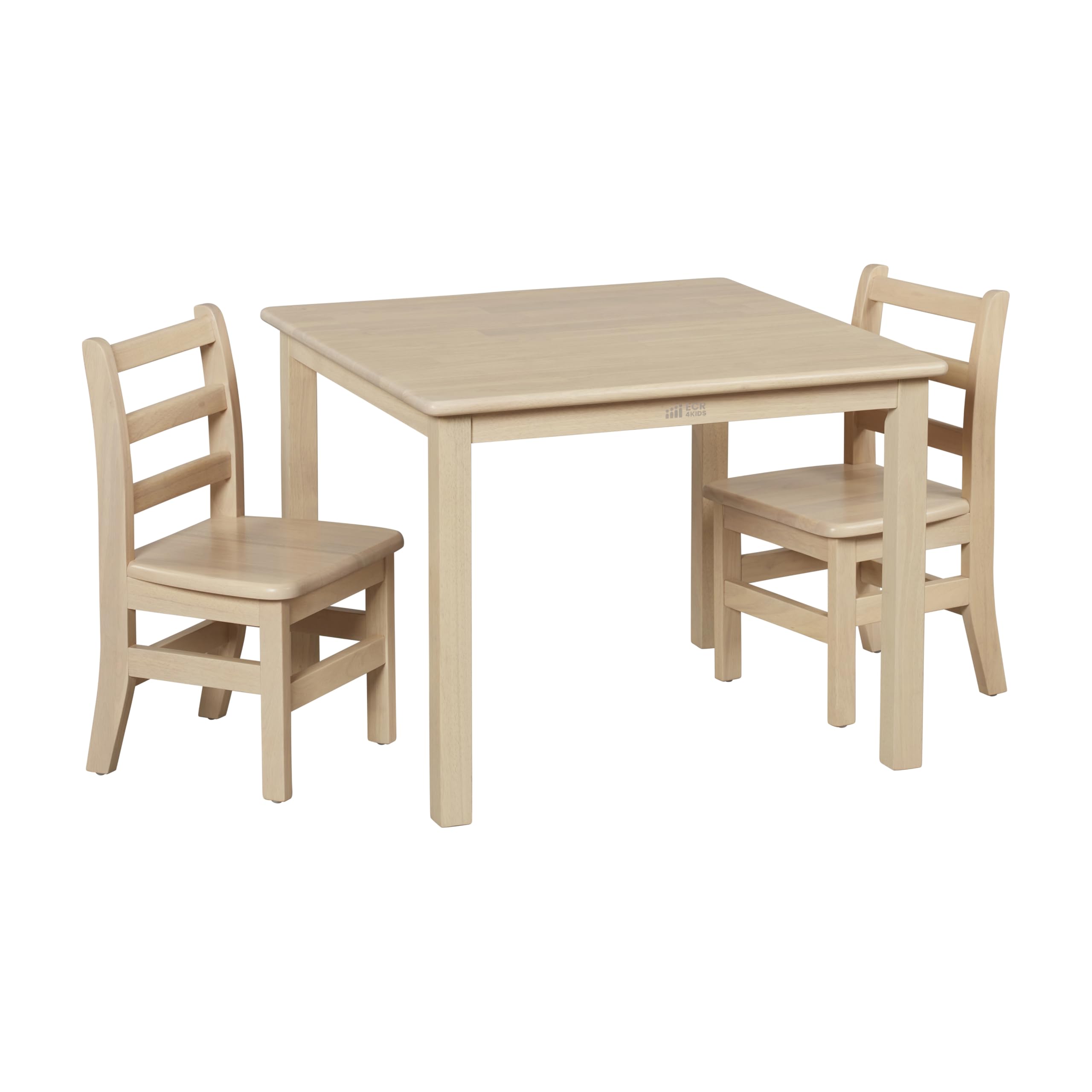 ECR4Kids 30in x 30in Square Hardwood Table and Chair Set, 12in Seat Height, Kids Furniture, Antique White