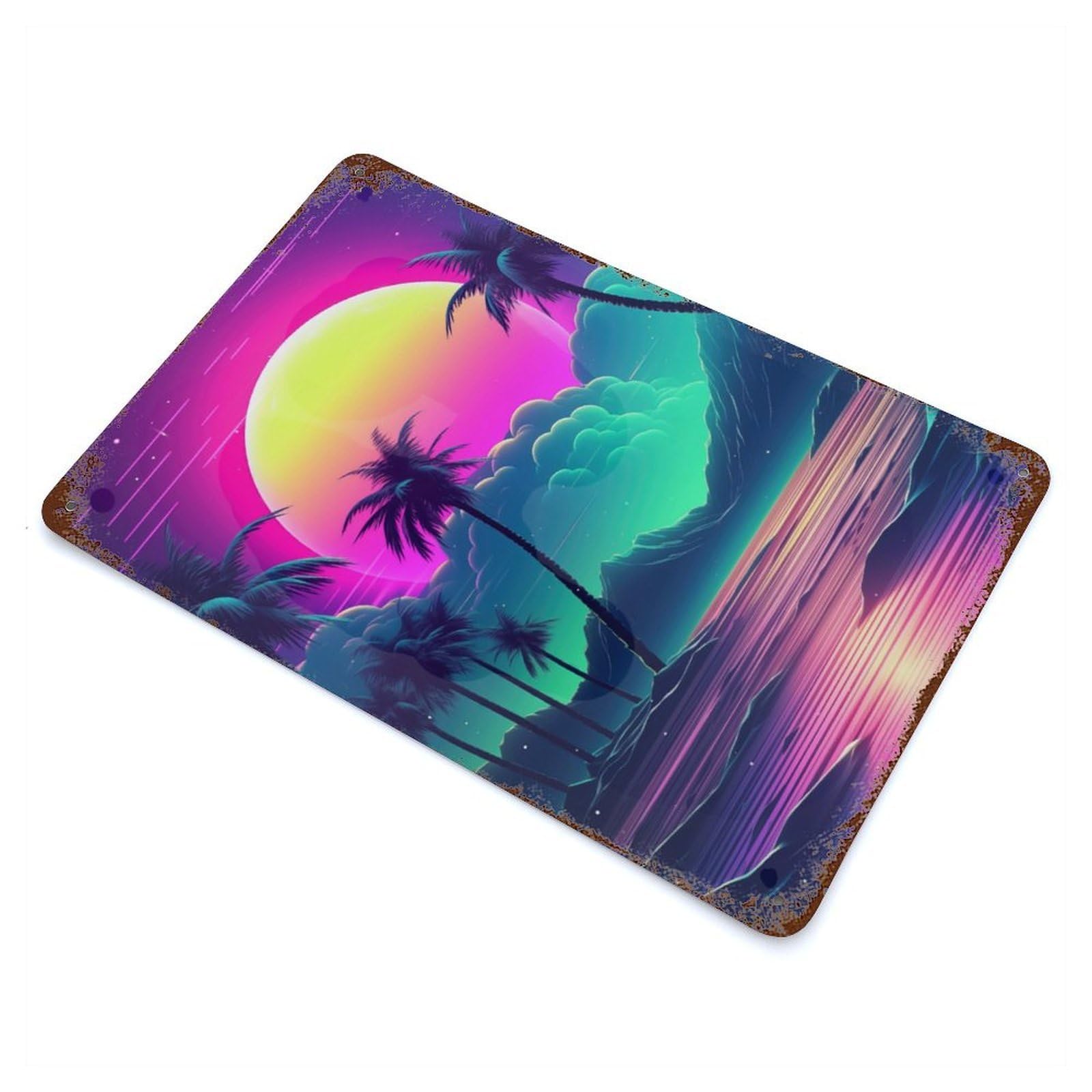 Abstract Synthwave Cosmos 11.8"x7.9" Aged Metal Wall Plaque, Retro Wall Decor for Farmhouse, Kitchen And Entryway Decor