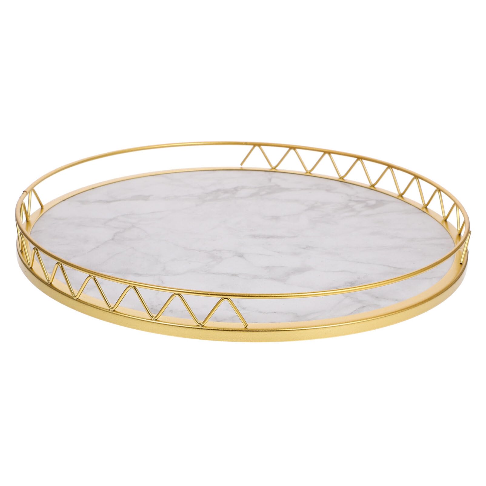 Vassoio Decorativo Rotondo in Legno e Metallo Marmorizzato | Frutta e Piante, Finitura Oro, Design Moderno Elegante per Decorazioni Domestiche
