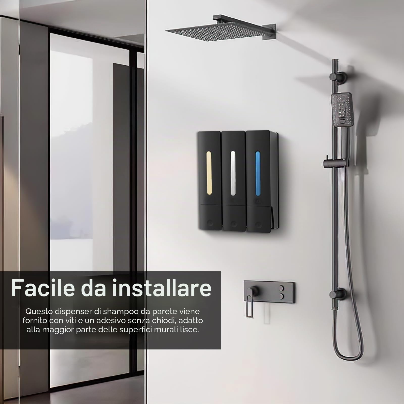 Dispenser Di Sapone, 3 Scomparti Dispenser Di Sapone Per Doccia Dispenser Di Shampoo Di Detersivo Per Piatti Montaggio A Parete Senza Fori Grande Capacità Per Cucina Bagno Hotel - 400ML*3