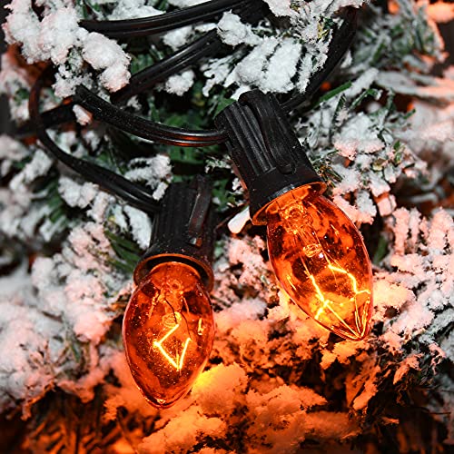 Image of GOOTHY Halloween Orange String Lights Outdoor, 25Ft C7 Halloween Decorations Lights with 27 Clear Orange Bulbs (2 Spare), Waterproof Vintage Christmas Lights for Patio Party Holiday Garden- Black