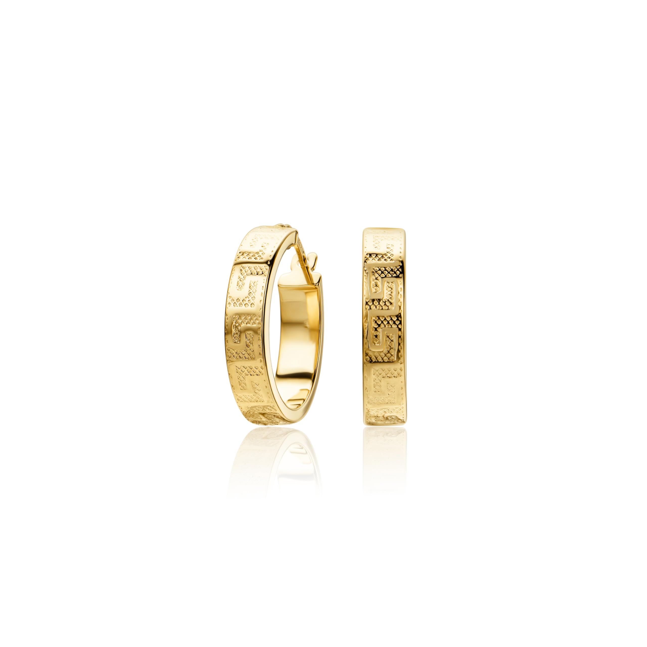 PRINS JEWELS Pendientes de aro pequeños para mujer de oro amarillo 750 de 18 quilates | Pendientes de clave griega Pendientes de oro genuino de Italia