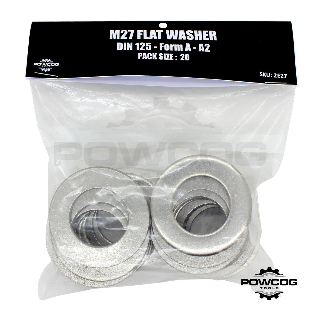 Powcog M27 Flat Washer - A2 Stainless Steel Thick Grade 304 Metric Grade - Form A Din 125 - By Powcog® - Pack Of 20