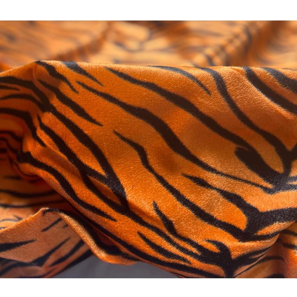 Quago Unstitched Soft Velvet Fabric Tiger Cheeta Animal Skin Print Fur Fabric for DIY, Soft Toys Making, Art and Craft, Fancy Dress, Jacket, Photoshoot (Orange, Tiger Print, 58 Inch Pana) (1 Meter)