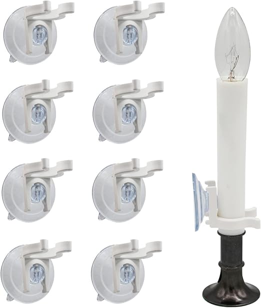 Window Clamps with Super Strong Suction Cups, Holder for Electric Candles, Great for Small Windows and Holidays - USA Made | 8 Pack