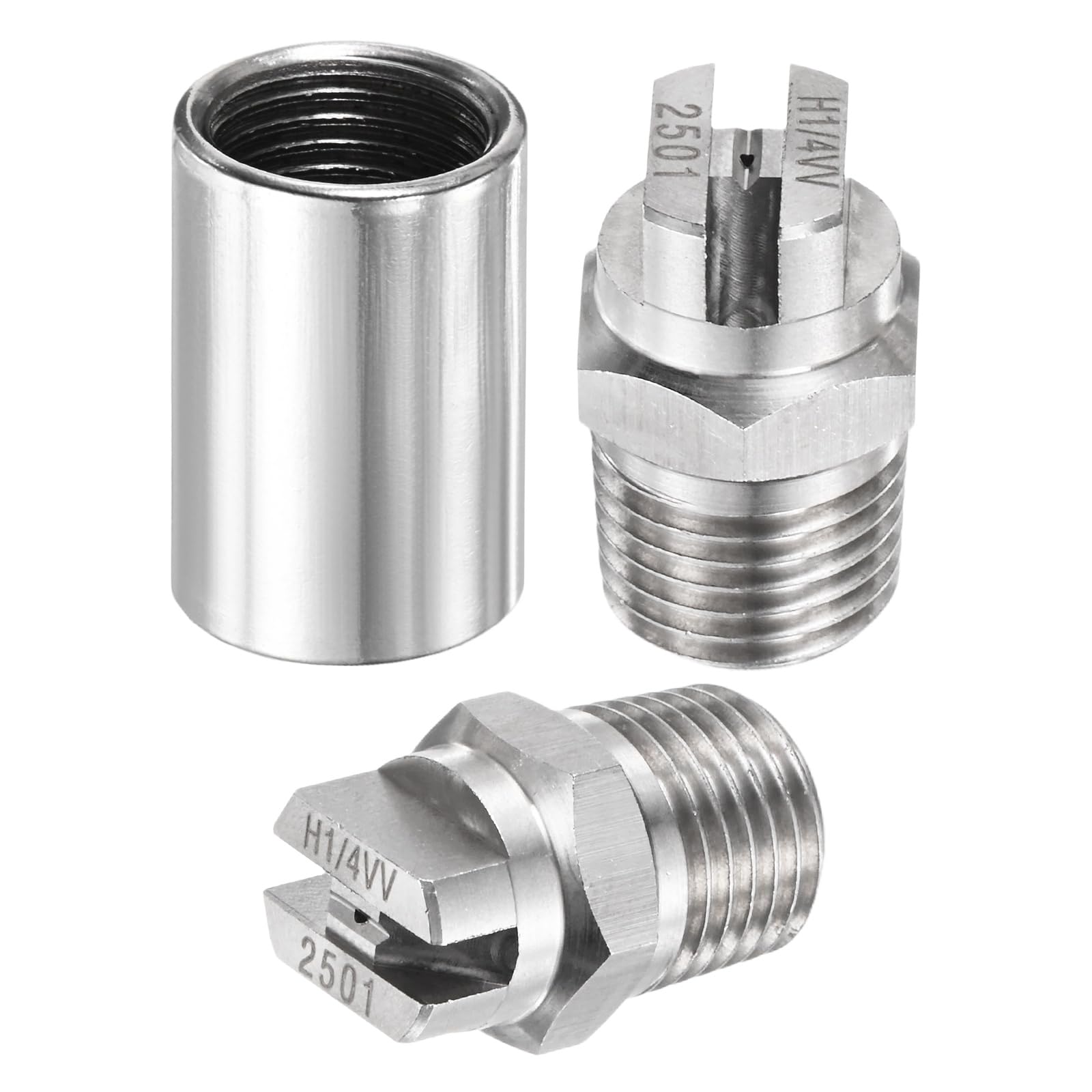 TIXIPEM 1/4" BSP Male 25 Degree Flat Fan Spray Tip [1SET] - High Pressure Washer Spray Nozzle with 1/4" BSP Female Pipe Fitting Used for Water Guns - [Stainless Steel-0.66MM]