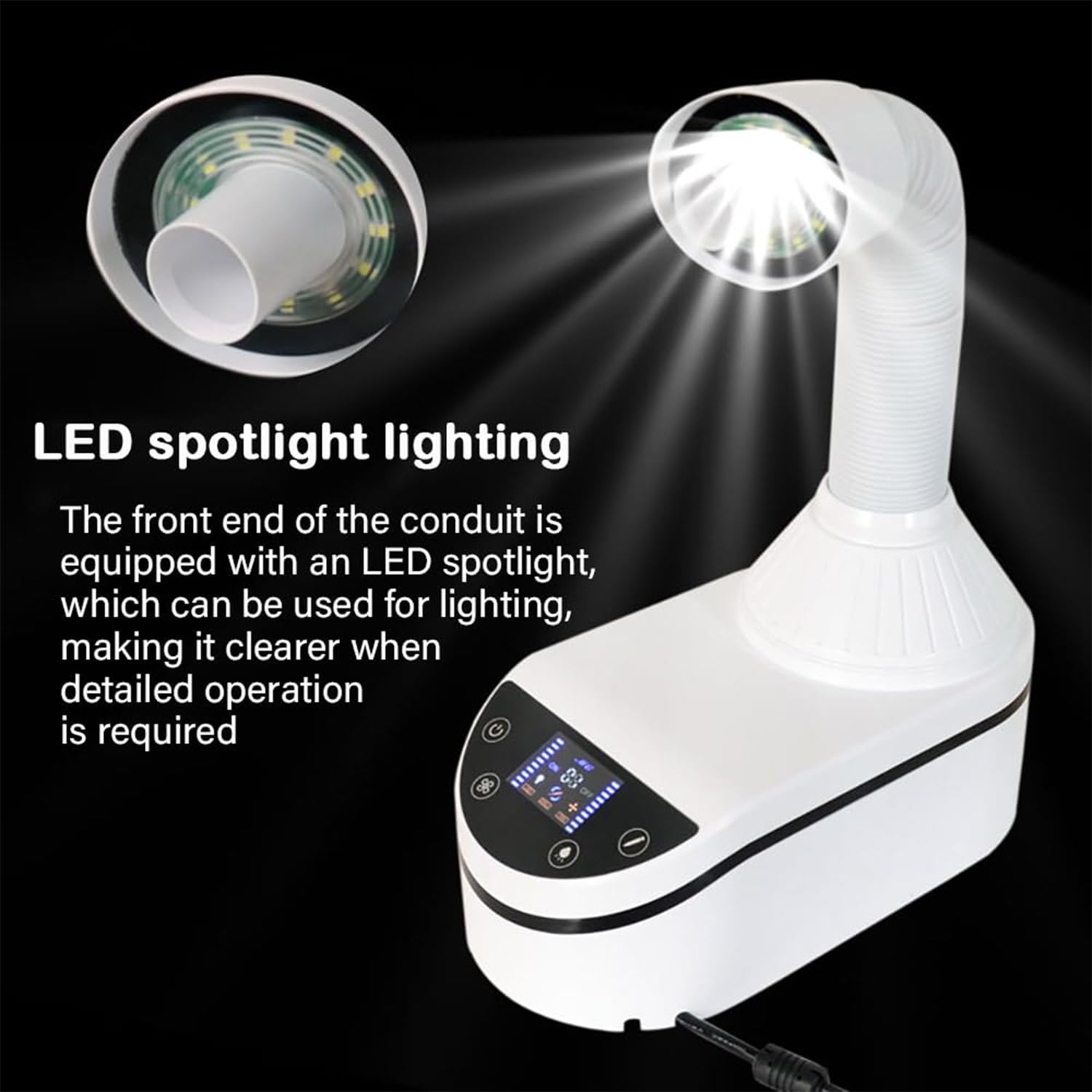 230W Przenośny kolektor pyłu do paznokci ze światłem LED, wąż obrotowy 360, sterowanie dotykowe, filtr do użytku wielokrotnego użytku do profesjonalnego salonu i użytku domowego